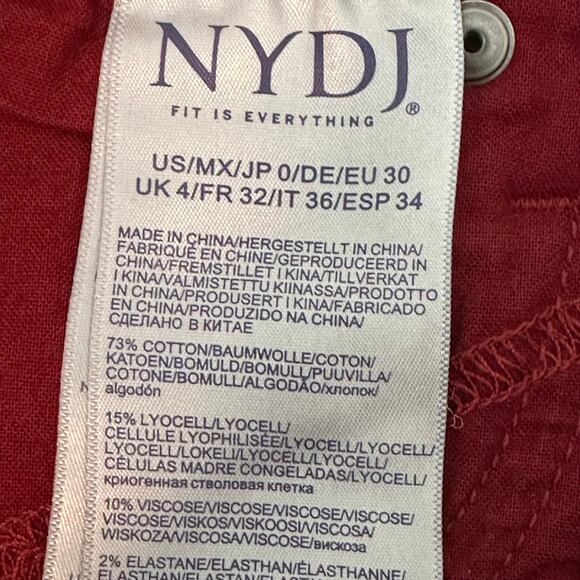 NYDJ Fiona Red Boysenberry Reactive Slim Flare Ankle Jean Womens Size 0 Raw Hem - Picture 7 of 10